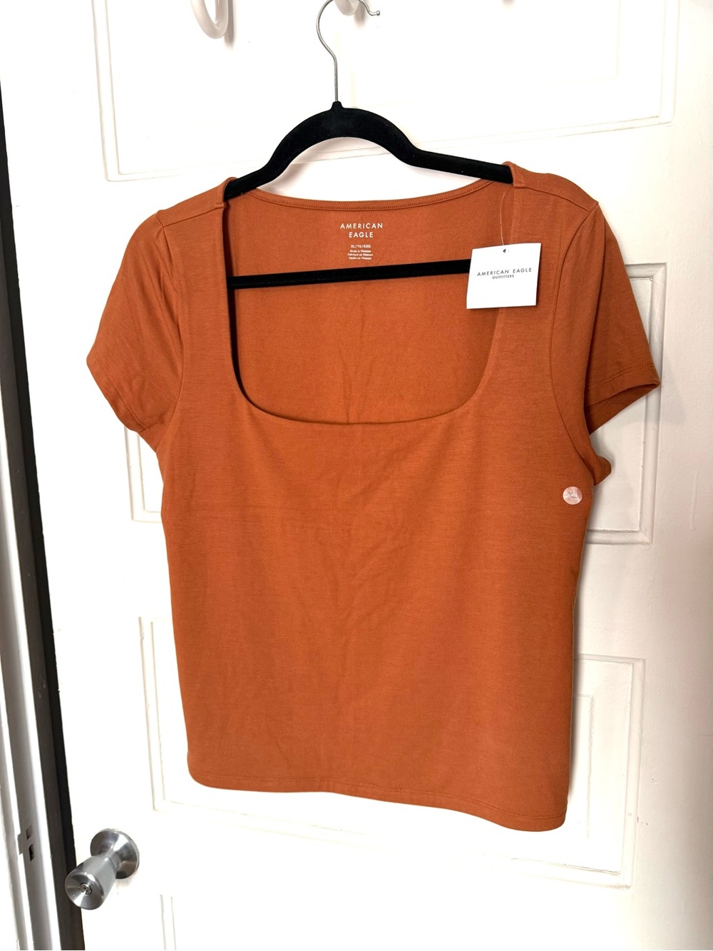 NWT American Eagle Square Neck Hey Baby Tee, Brown XL